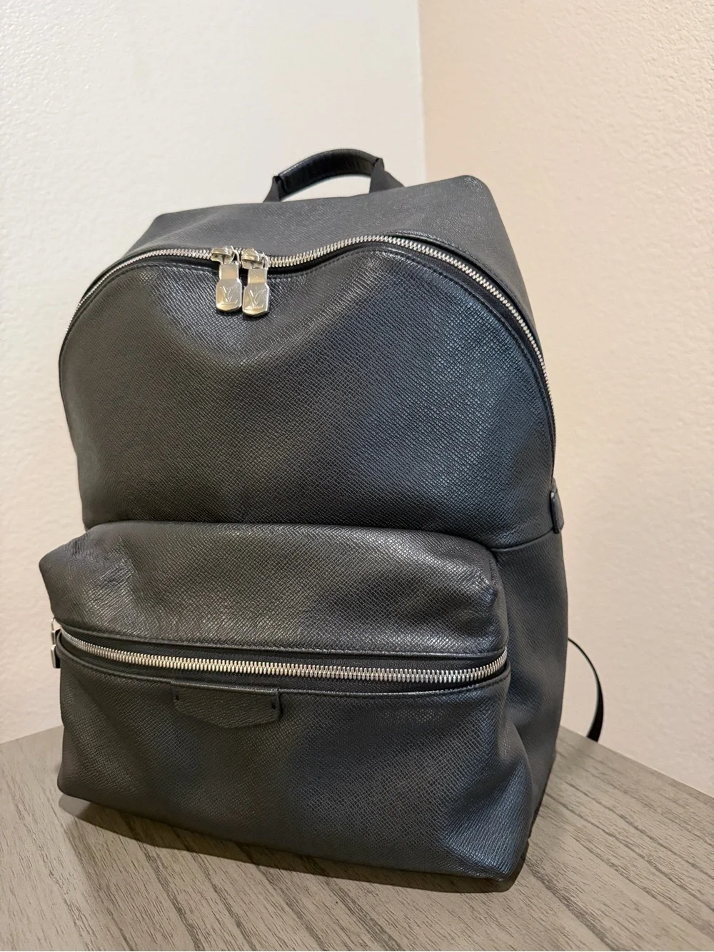 Louis Vuitton Black Leather Backpack with Silver Hardware